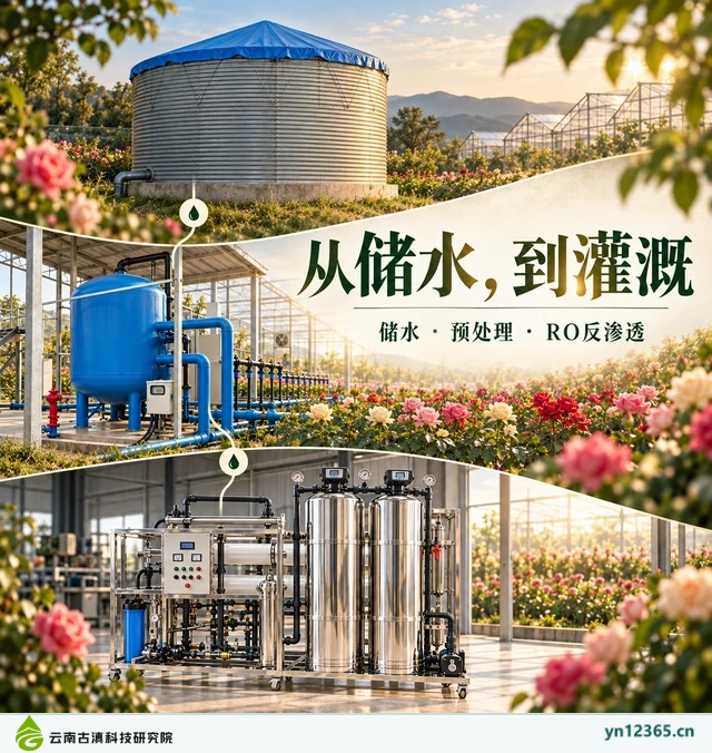 设备布局与局部配套示意：02_从储水到灌溉（AI辅助，非项目实拍）