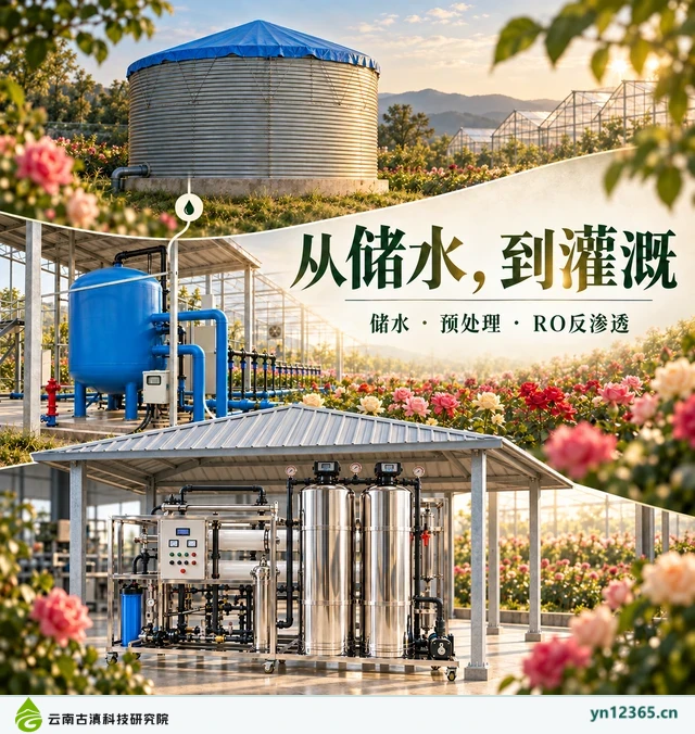 设备布局与局部配套示意：02_从储水到灌溉（AI辅助，非项目实拍）