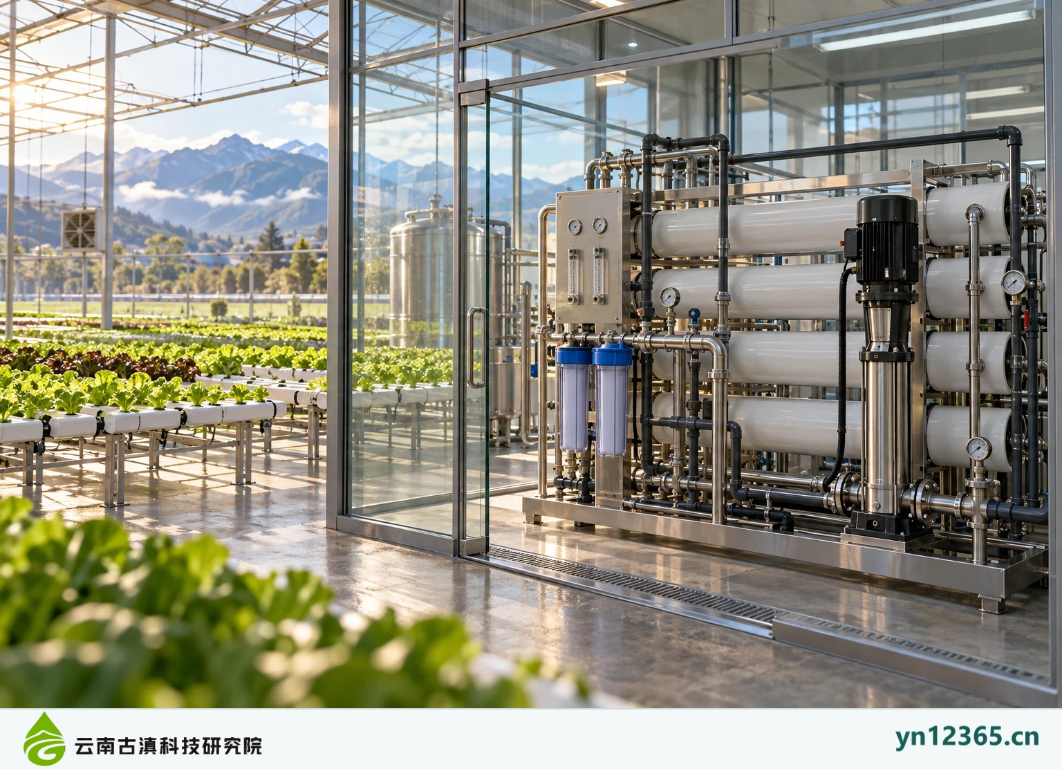 温室与种植配水图库：RO设备、营养液与灌溉接口 — AI辅助生成示意图，非项目实拍。