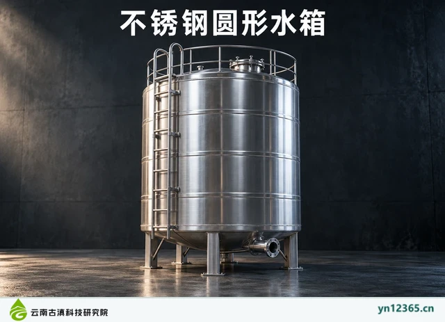 不锈钢圆形水箱，AI辅助示意