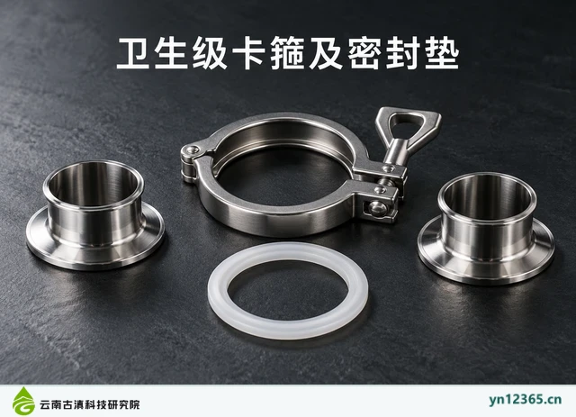 卫生级卡箍及密封垫，AI辅助示意