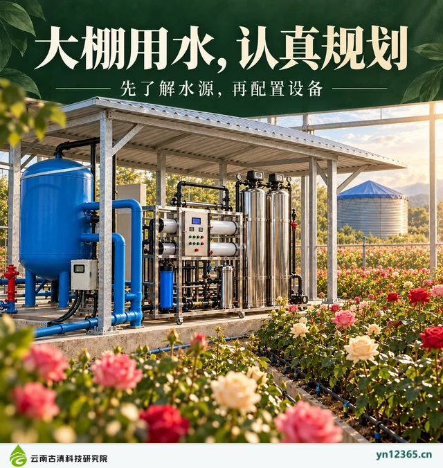 设备布局与局部配套示意：04_大棚用水认真规划（AI辅助，非项目实拍）