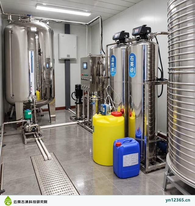 设备布局与局部配套示意：08_加药过滤细节（AI辅助，非项目实拍）