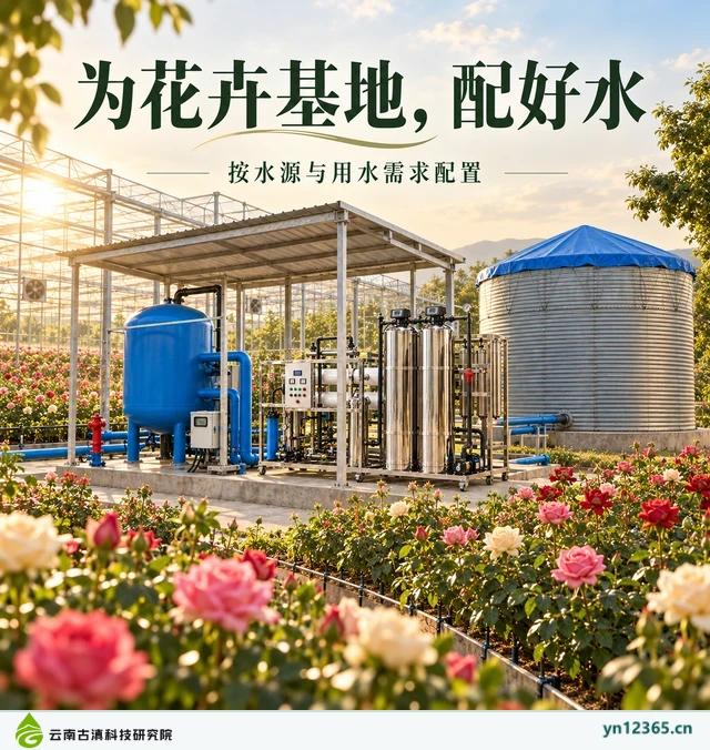 设备布局与局部配套示意：08_为花卉基地配好水（AI辅助，非项目实拍）