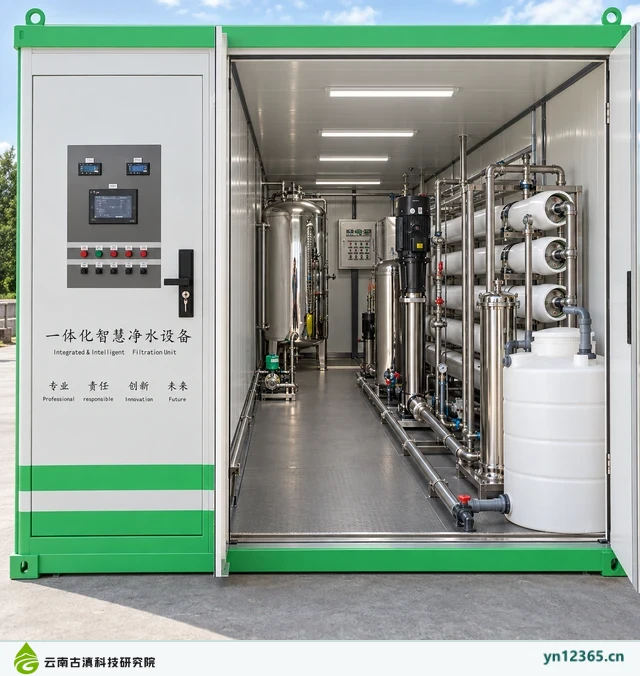 一体化智慧集装箱净水设备布局与外观示意(AI辅助图片 2,非项目实拍)